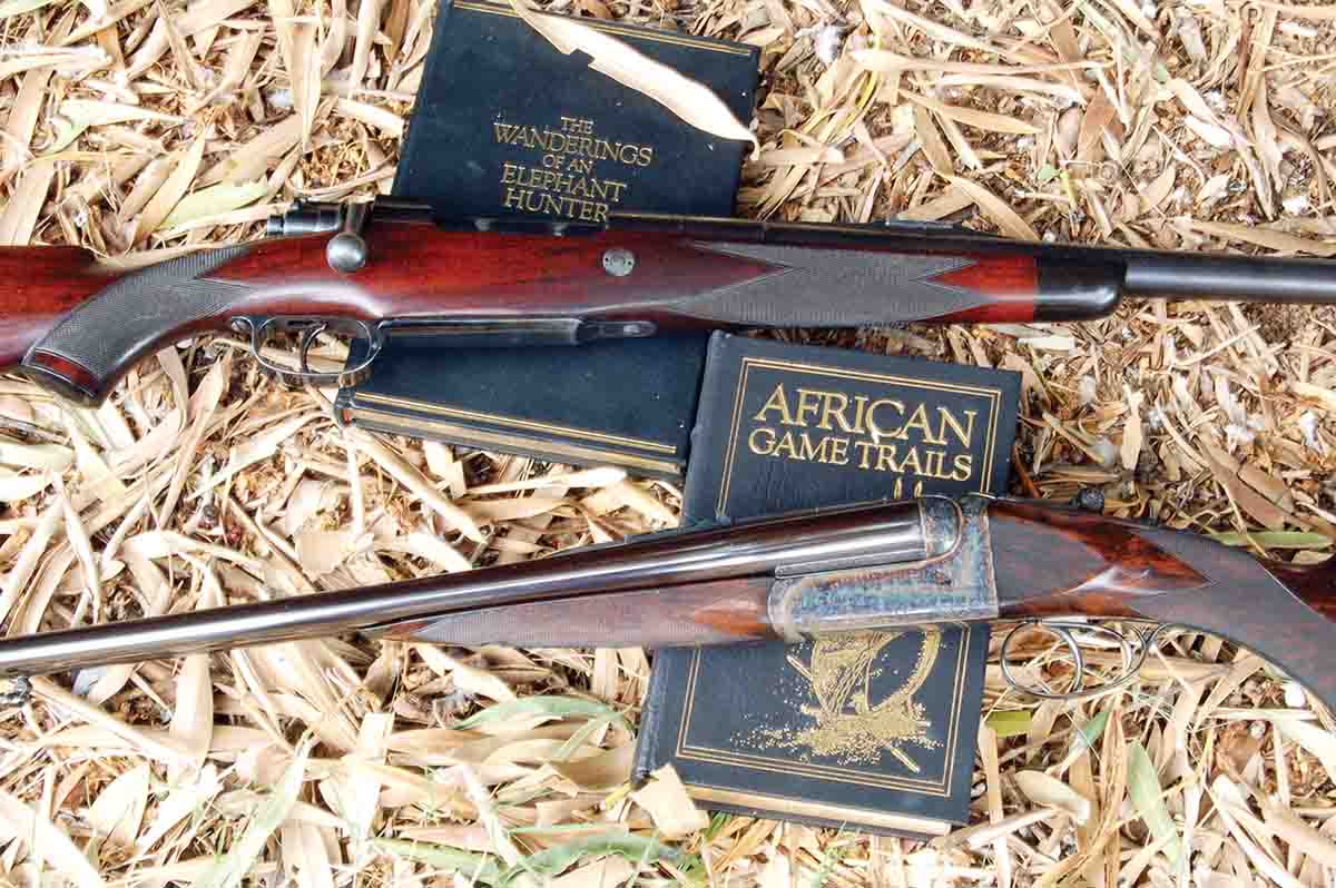 Two magnificent rifles chambered in .500 Jeffery: one of 24 original rifles sold by Jeffery (top) and the only double made in .500 Jeffery, a Westley Richards drop-lock (bottom).